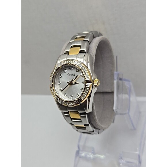 Caravelle by Bulova Gold Silver Two Tone Crystal Petite Dress Watch New Battery main image 8
